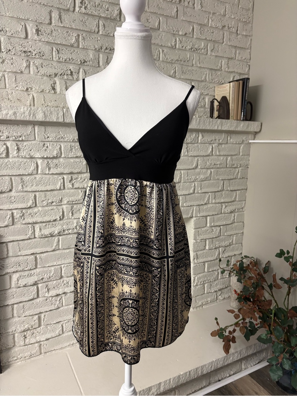 Papaya Boho Bandana Print Colorblock Babydoll Mini Dress Tie Back L